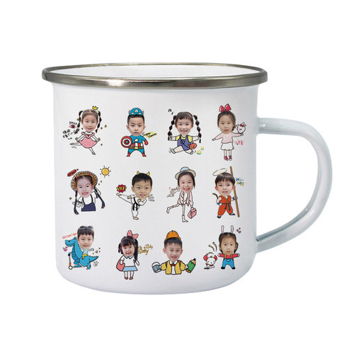 diy搪瓷杯定制照片幼儿园小学自画头像生日水杯儿童圣诞礼物年会