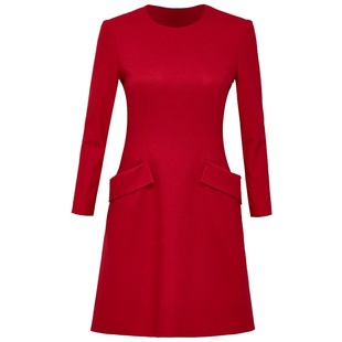 OBEG欧碧倩奥莱特卖年会红色连衣裙女秋冬轻熟风收腰裙子1094051