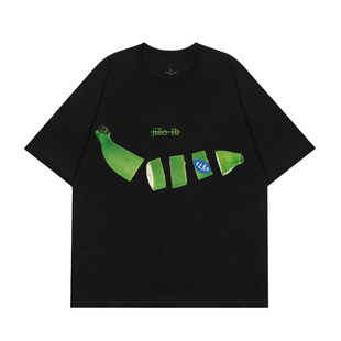 不要焦虑国潮小众原创香蕉绿趣味印花宽松短袖夏纯棉美式男女t恤