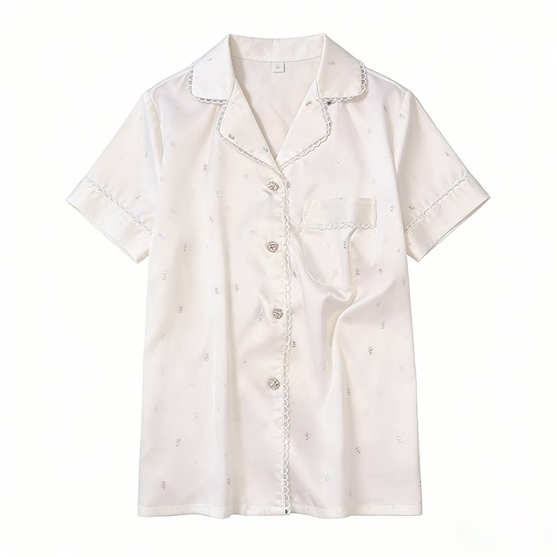 轻奢碎花冰丝缎面短袖长裤睡衣女夏冰丝上衣短裤可外穿家居服套装