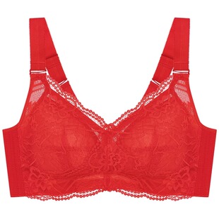 薄款品牌文胸本命年缩胸防下垂内衣女无钢圈大胸显小大码全罩杯夏