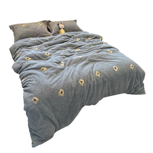 ins2023冬泰迪绒保暖四件套可爱毛巾绣牛奶绒双面绒被套学生宿舍