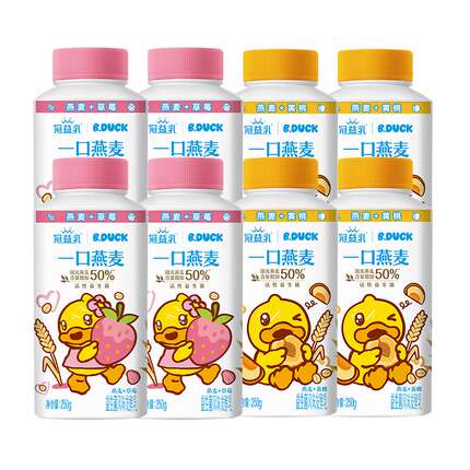 冠益乳低温燕麦酸奶黄桃味+草莓味发酵益生菌营养酸奶250g*8瓶