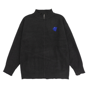 韩国ADER NANA极简风立领拉链针织开衫男女情侣百搭休闲毛衣外套