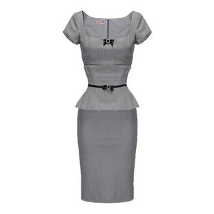 Le palais vintage高智女友 灰色西装修身裙+鱼骨腰封 性感套装