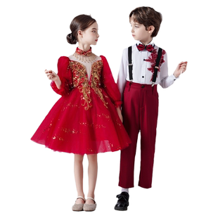 儿童大合唱演出服男童主持人礼服套装中小学生表演服装女童公主裙