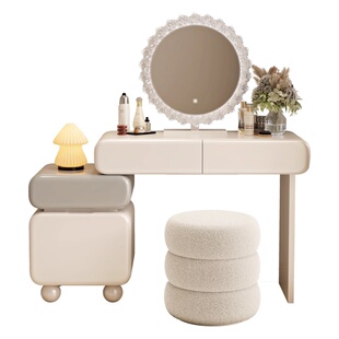 梳妆台烤漆床头柜一体奶油风卧室简约现代2025新款化妆桌轻奢高级