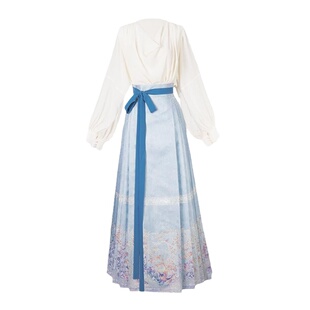 拟梦碧落国风原创新中式荡领衬衫百搭米白色上衣灯笼袖复古马面裙