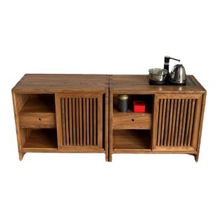 老榆木新中式茶水柜实木老门板茶水台家用客厅茶室一体茶台茶边柜