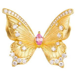 宝石矿工 足金天然粉蓝宝钻石蝴蝶吊坠