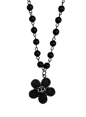 周雨彤同款黑色小花笑脸项链