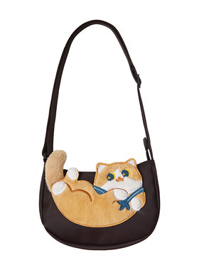 妙吉猫原创猫咪刺绣皮质斜挎包