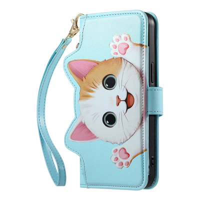 苹果可爱小猫翻盖手机壳可装卡夹