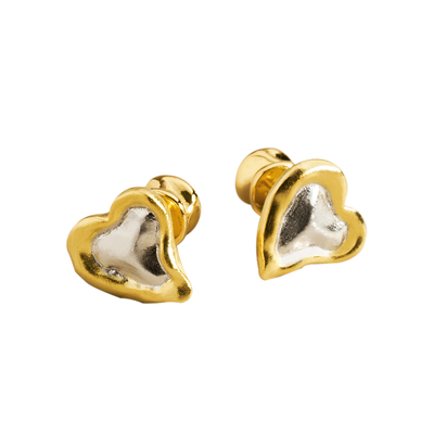 EOLO柔砂心形耳钉女纯银