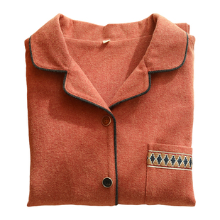 2025新款全棉磨毛情侣睡衣男款秋冬高级绣花加厚纯棉睡衣女家居服