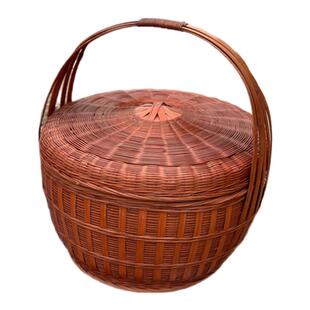 竹编篮子结婚手提带盖拜神篮拜拜篮子户外郊游篮野炊采摘篮子