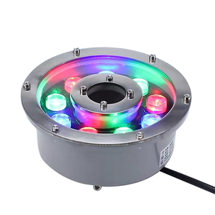 led水底灯水下喷泉灯七彩泳池灯水池防水圆形鱼池中孔射灯涌泉灯