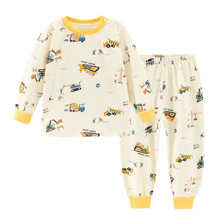 唐机豆豆2025冬季新款男童卡通纯棉家居服挖掘机儿童新疆棉睡衣