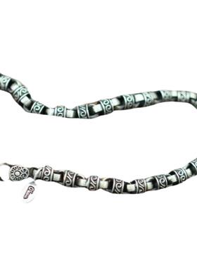 男士纯银花纹雕刻银环串联手链