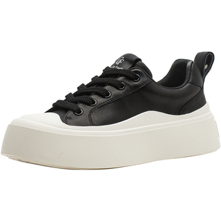 CDF女鞋轻奢时尚秋季经典百搭真皮厚底板鞋圆头简约休闲运动鞋女