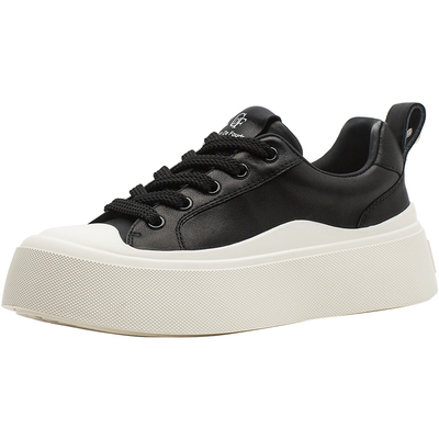 CDF女鞋轻奢时尚秋季经典百搭真皮厚底板鞋圆头简约休闲运动鞋女