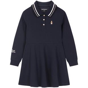 暇步士童装女童裙子春秋新款儿童长袖polo裙中大童长袖运动连衣裙