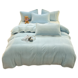 提花牛奶绒被套单件冬季双面加绒被罩法兰绒珊瑚绒毛绒被单1.5米