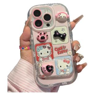 耳机KT猫镜子支架适用苹果16promax手机壳华为mate60pro全包pura70防摔OPPOReno14可爱vivos30女小米15/14/13