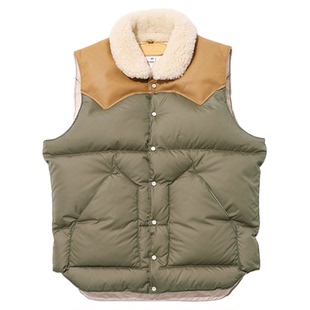 日本 Rocky Mountain复古拼皮保暖羽绒服 羽绒马甲外套背心男款冬