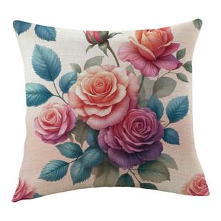 复古手绘文艺田园玫瑰抱枕飘窗沙发靠垫客厅卧室装饰靠背床上靠包