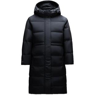 安踏黑色羽绒服女款三防中长款冬季新款面包棉服鸭绒通勤保暖外套