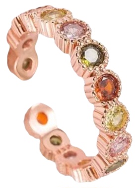 女轻奢时尚小众彩虹锆石开口戒指