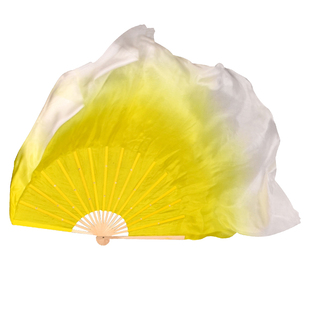 柳梦蝶舞蹈扇子黄色渐变真丝双面加长古典舞胶州秧歌考级扇子丝巾