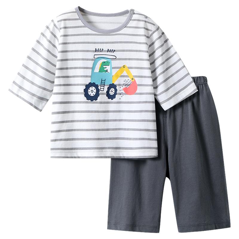 宝宝空调服套装七分袖儿童睡衣短袖夏季薄款纯棉男童家居服女夏装