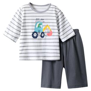 宝宝空调服套装七分袖儿童睡衣短袖夏季薄款纯棉男童家居服女夏装