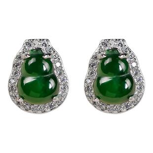 翡翠葫芦耳钉女天然高冰种阳绿耳饰玉石耳环祖母绿宝石轻奢送妈妈