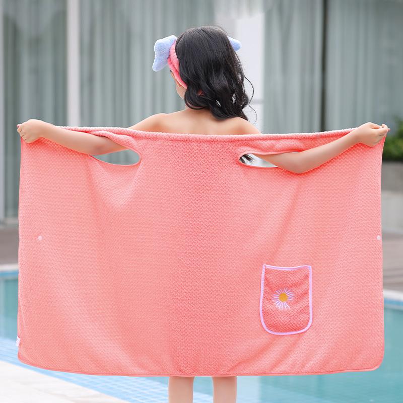 儿童浴巾可穿可裹浴裙背心式速干宝宝浴袍可穿式女孩游泳2024新款