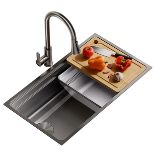 悍高304不锈钢水槽纳米单槽洗菜盆收工加厚厨房洗碗池家用大单槽