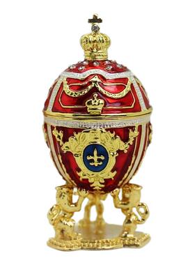 珐琅彩合金工艺品出口欧美小狮子蛋创意家居摆件复活节彩蛋首饰盒