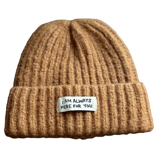 绵软防寒加厚韩版布标毛线帽子女冬天显脸小包头保暖针织帽情侣男