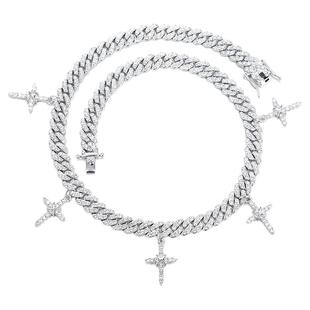 美式嘻哈饰品knowknow同款满钻十字架古巴链潮流个性短锁骨链男女