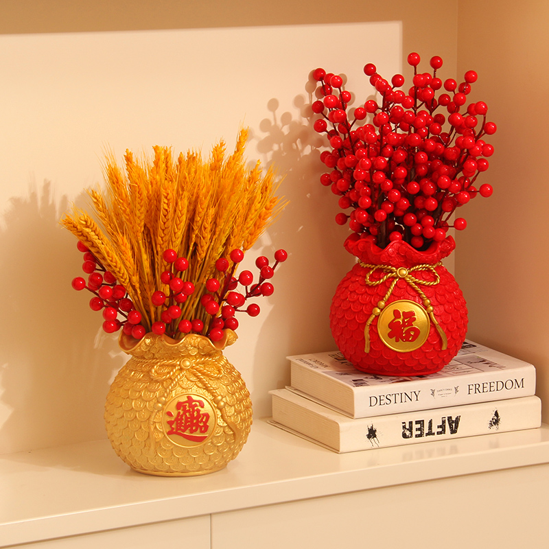 麦穗招财大麦插花花瓶摆件新春前台装饰品新年发财果福袋开业礼品