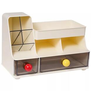 抽屉式桌面收纳盒办公室工位整理神器多层文件杂物置物架学生书桌文具大容量收纳斜插笔筒寝室防尘透明储物盒