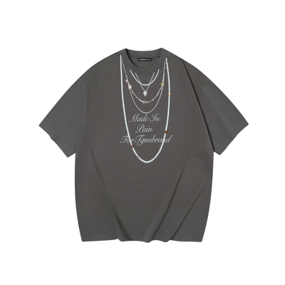 珍珠项链印花短袖T恤男女