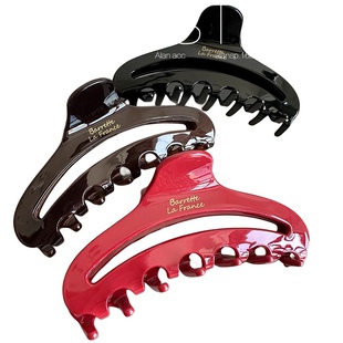 法式France镂空醋酸金标抓夹高级鲨鱼夹秋冬红色发夹气质韩系发饰