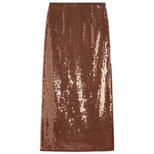 bebe冬季系列女士修身亮片咖啡色迷笛铅笔裙半身裙420005