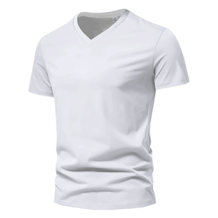 2024新款高端男款半袖打底衫体恤夏季高档v领丝光棉男士短袖t恤男