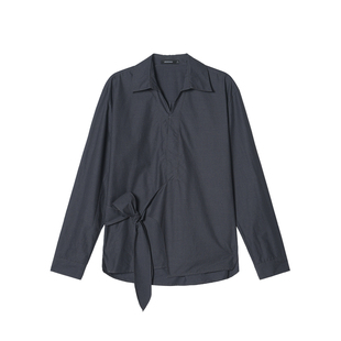 【多穿结构】Unvesno(UN)老钱秋季做旧交叉系带收腰廓形长袖衬衫