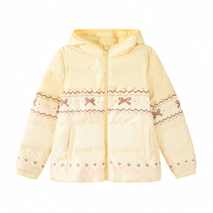 笛莎童装女童羽绒服冬季新款中大童儿童轻薄短款连帽费尔岛外套