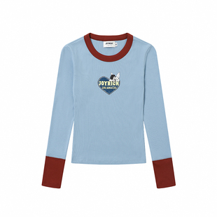 JOYRICH美式复古天使印花圆领修身长袖打底衫T恤内搭春秋女款